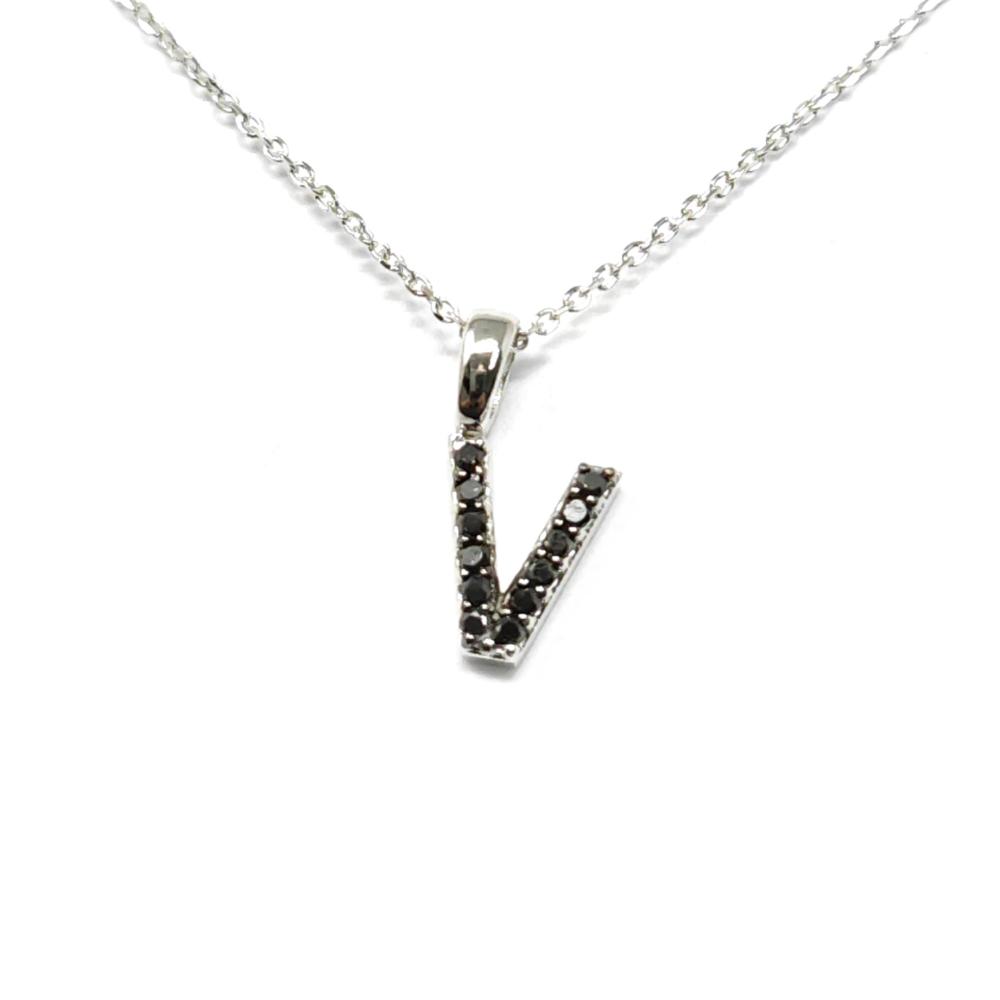 Pendente Lettera V con Diamanti Neri CT 0.05