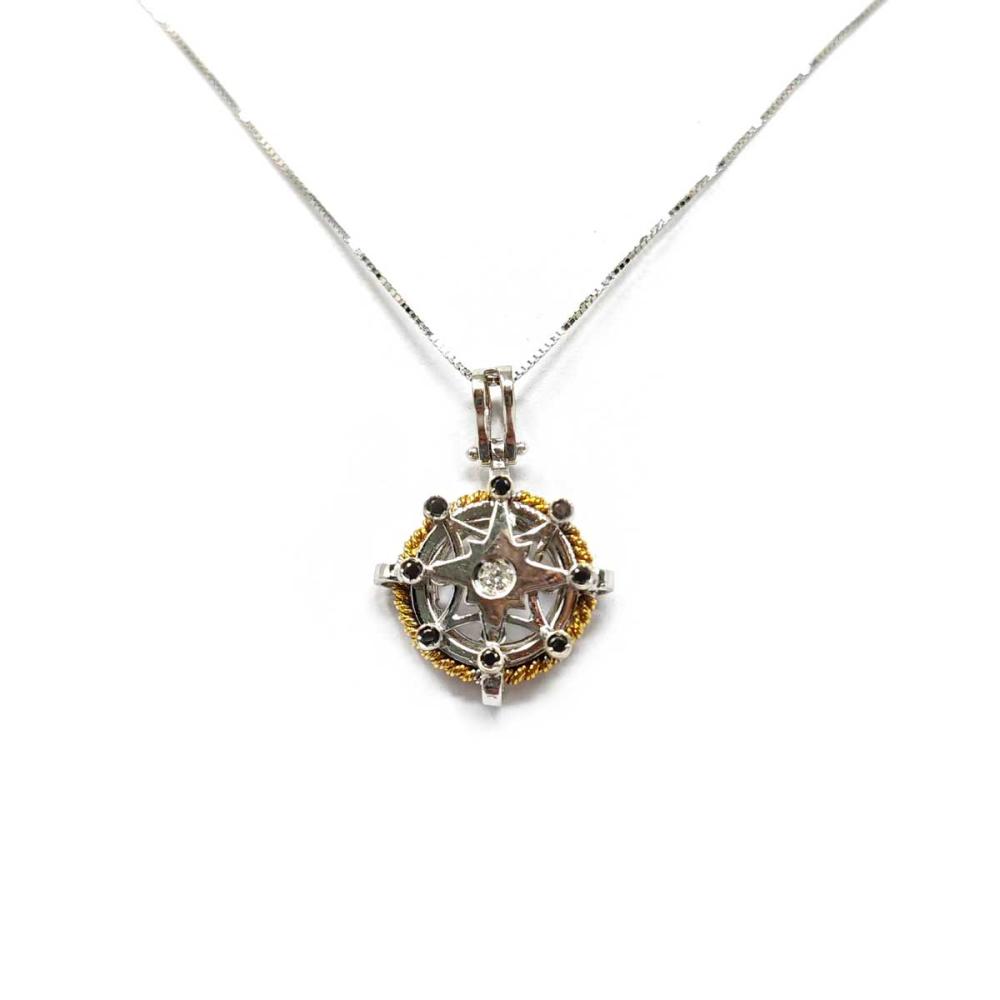 Pendente Rosa dei Venti con Diamanti Neri CT 0.08 e Diamante CT 0.02