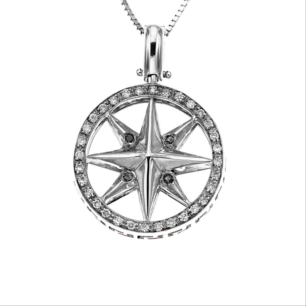 Pendente Rosa dei Venti con Diamanti CT 0.26 e Neri CT 0.06