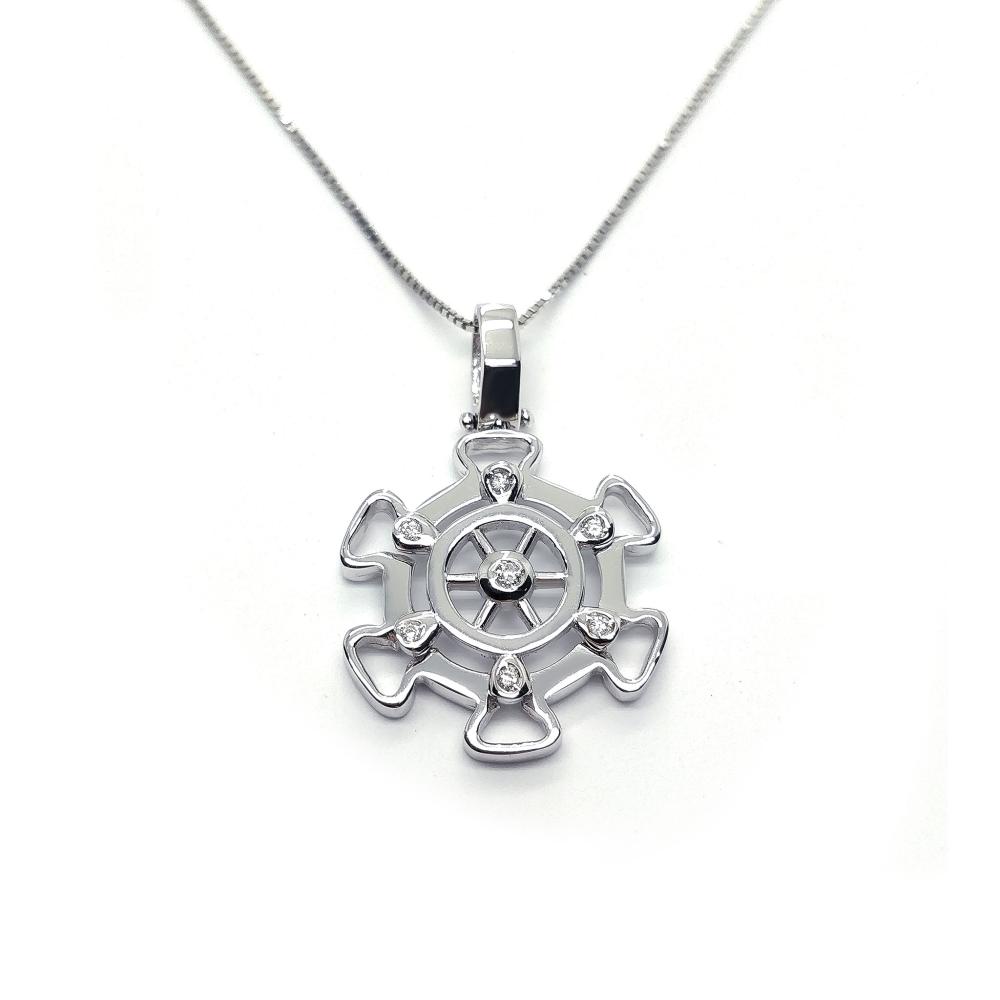 Pendente Rosa dei Venti in Oro Bianco e Diamanti CT 0.04