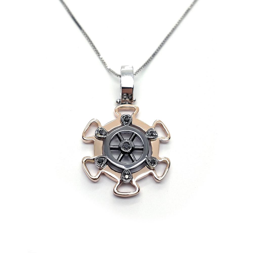 Pendente Rosa dei Venti in Oro Rosa e Diamanti Neri