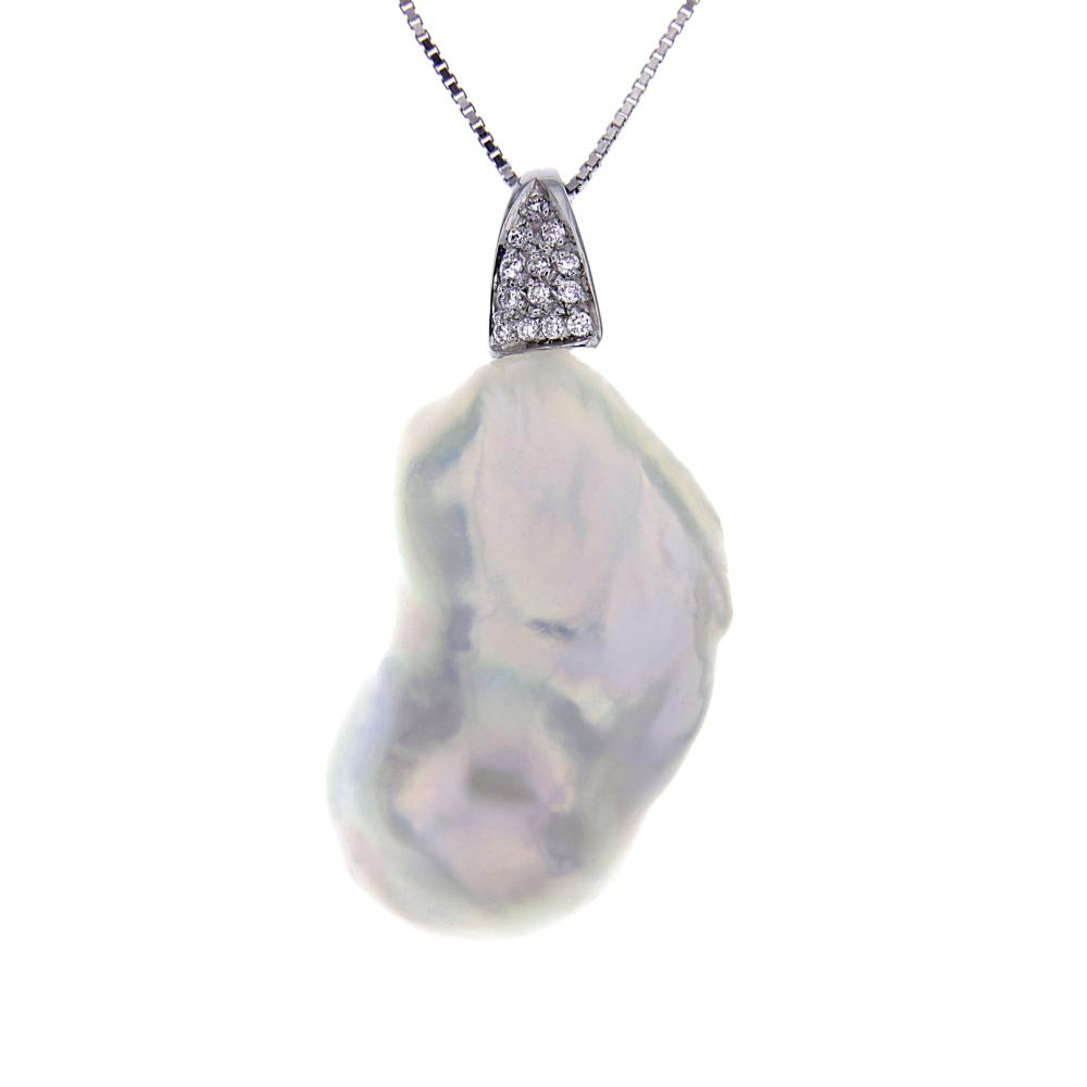 Pendente Stilizzato con 1 Perla Scaramazza Freshwater e 13 Diamanti CT 0.10