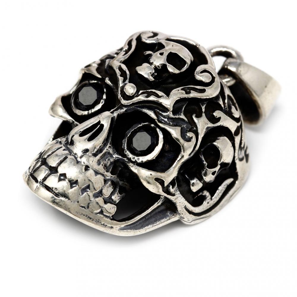 Pendente Teschio con Occhi con Zirconi Neri in Argento 925