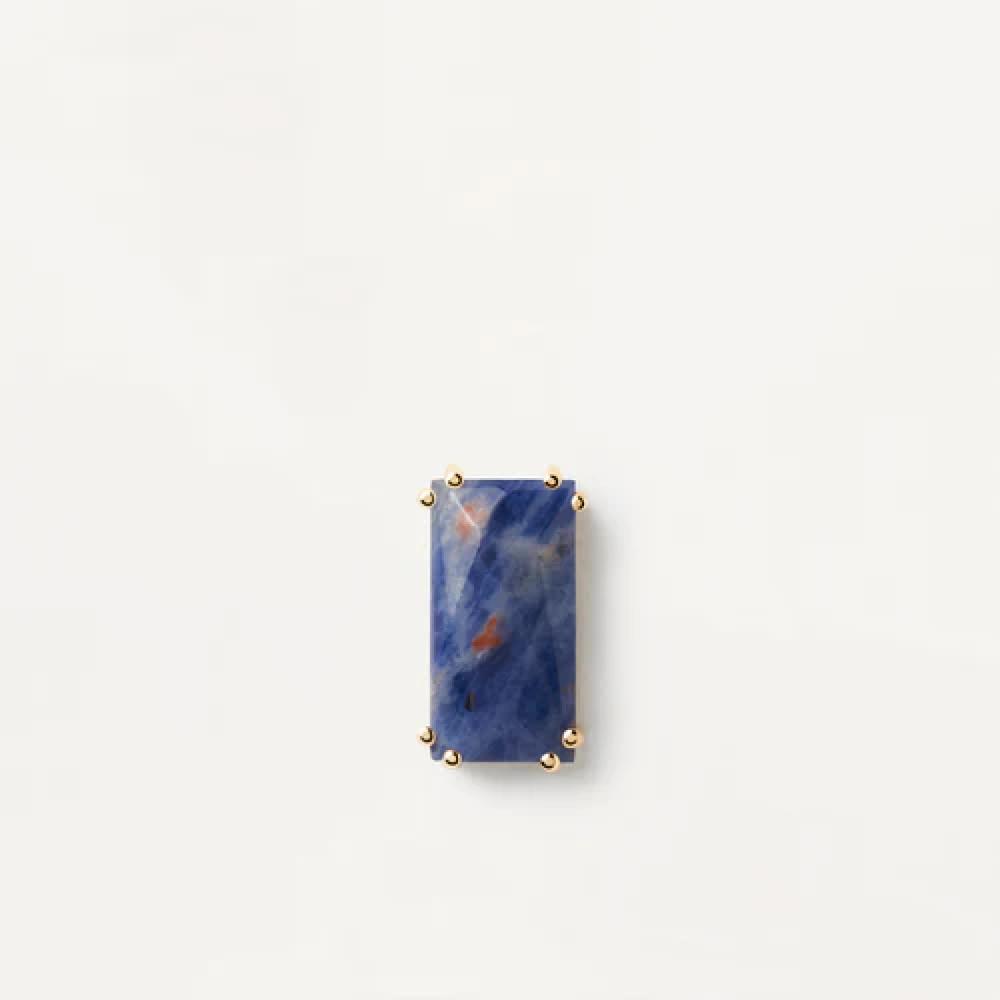Piercing a bottone placcato oro con gemma blu scuro dalla forma rettangolare