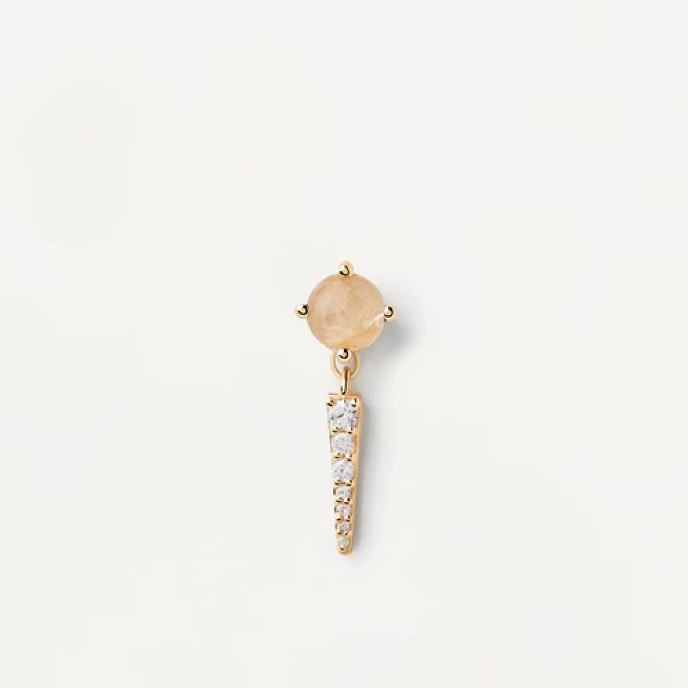 piercing placcato oro con gemma beige e ciondolo in zirconi bianchi