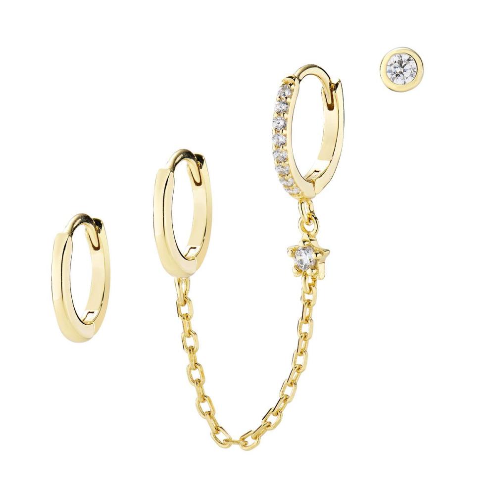 Set di Quattro Orecchini Dorati con Zirconi Bianchi Ref.OR3CAGBZ