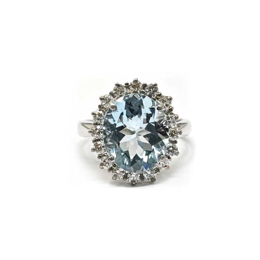 Anello Acquamarina CT 4.14 e Diamanti CT 0.50