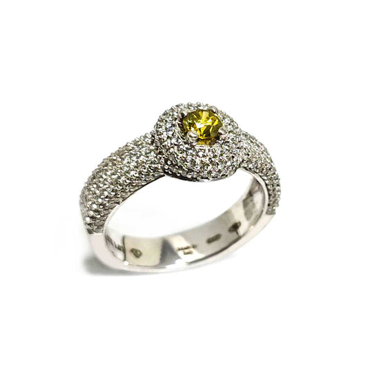 Anello Solitario con Diamante CT 0.30 Yellow e Diamanti Laterali CT 0.80
