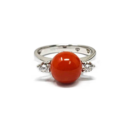 Anello con Corallo 8/8.5mm e Diamanti ct 0.16