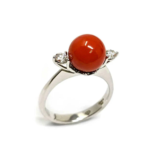 Anello con Corallo 8/8.5mm e Diamanti ct 0.16
