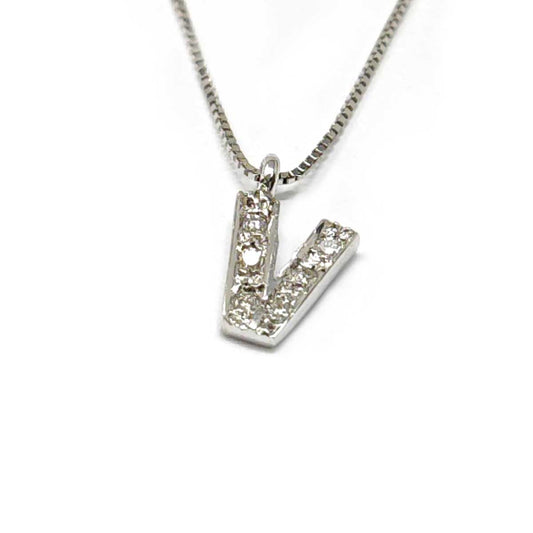 Pendente Lettera V con Diamanti CT 0.05