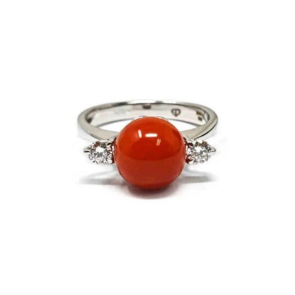 Anello con Corallo 7.5/8mm e Diamanti CT 0.14