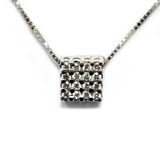 Pendente Quadrato in Oro Bianco e Diamanti CT 0.29