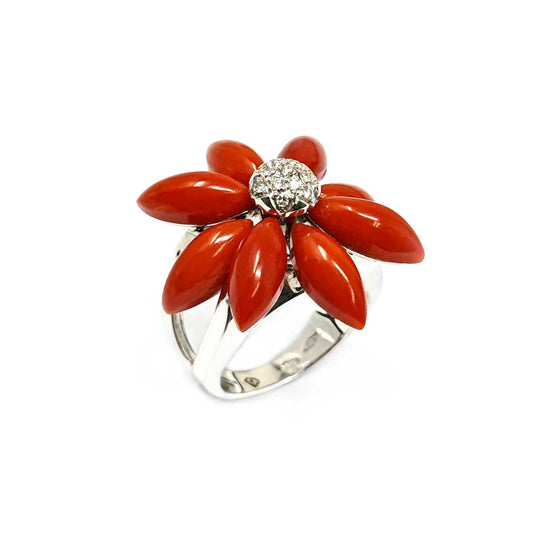 Anello con Petali di Coralli e Diamanti CT 0.12