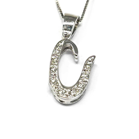 Pendente Lettera C Corsivo con 10 Diamanti CT 0.08