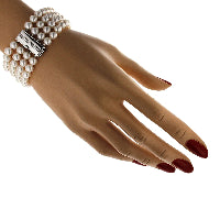 Bracciale di Perle Akoya con Distanziatori di Diamanti 4 Fili 7/7.5 mm