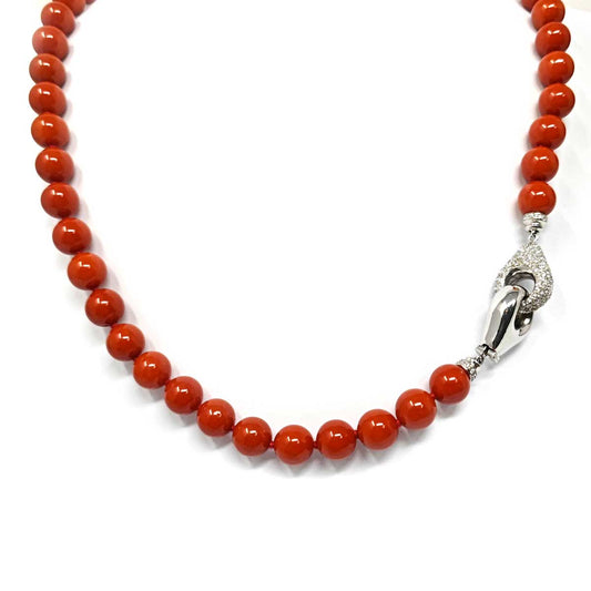 Filo di Corallo Rosso Moro Mediterraneo EX 9,5/10 mm completo di Chiusura