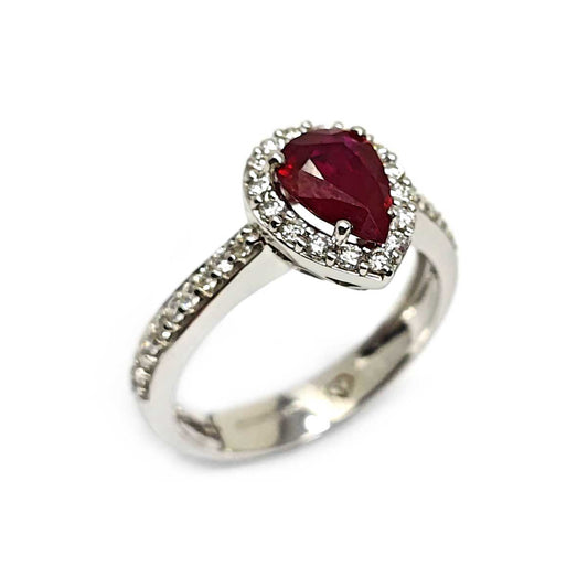 Anello con Rubino Goccia CT 1.25 e Diamanti CT 0.52