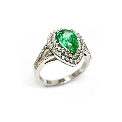 Anello con Smeraldo Goccia Colombia CT 1.50 e Diamanti CT 0.71