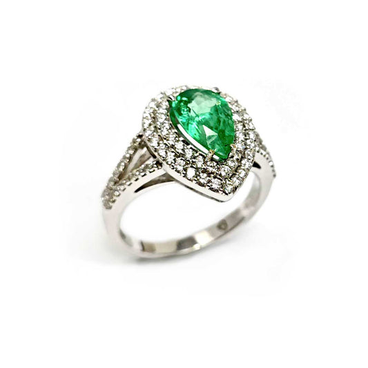 Anello con Smeraldo Goccia Colombia CT 1.50 e Diamanti CT 0.71