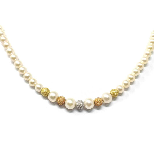 Girocollo di Perla A.D. 5/5.5 mm con 5 Sfere in Oro Bicolore