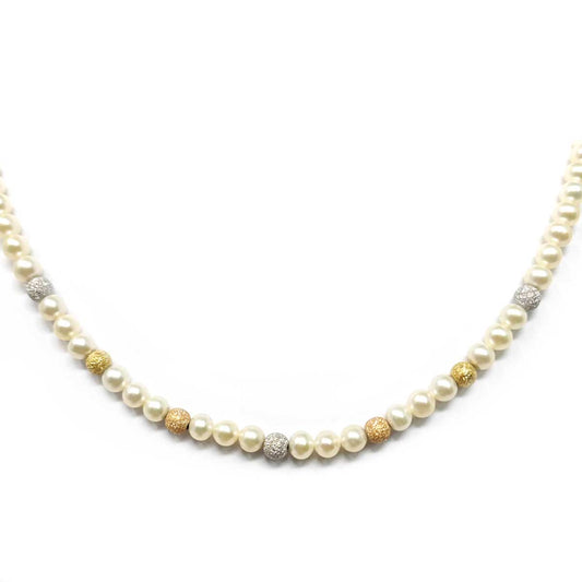 Girocollo di Perla A.D. 4.5/5 mm con 7 Sfere in Oro Bicolore