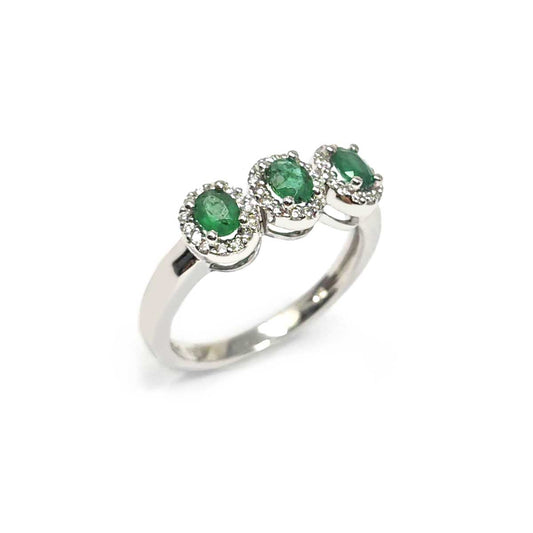 Anello Trilogy con Smeraldi e Diamanti