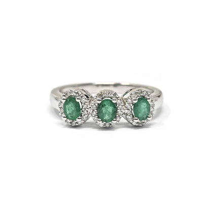 Anello Trilogy con Smeraldi e Diamanti