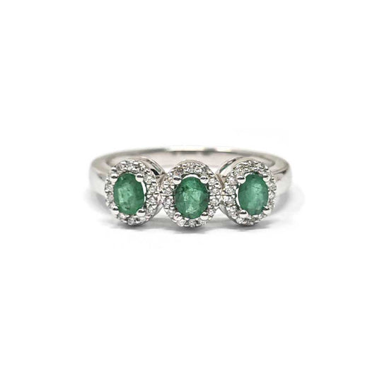 Anello Trilogy con Smeraldi e Diamanti