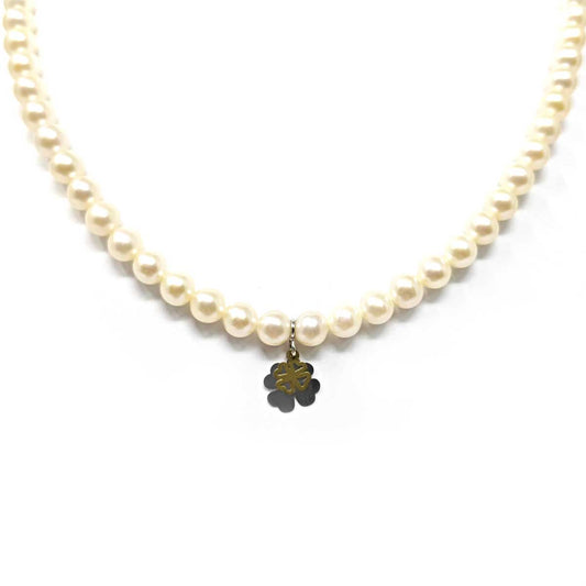 Strangolino di perle 5/5.5mm e Quadrifoglio in Oro