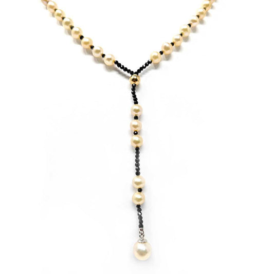 Rosario di Perle Rosa 5/5,5mm e Spinelli Neri