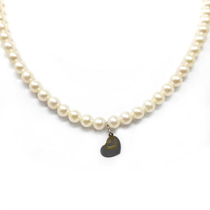Girocollo di Perle 5/5,5mm con Cuori in Oro Bicolore