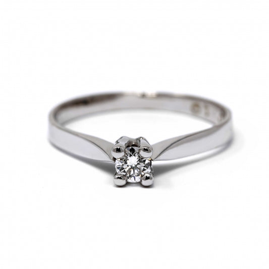 Anello Solitario in Oro Bianco con Diamante CT 0.16 Modello Giza