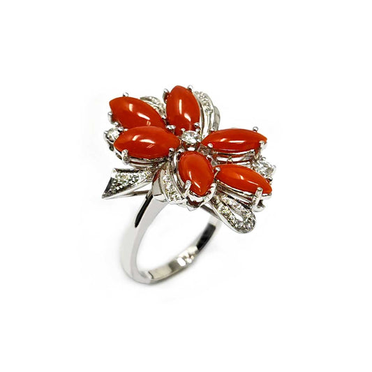 Anello con Coralli  Mediterraneo e Diamanti CT 0.37