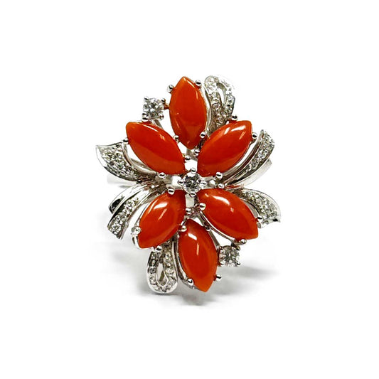 Anello con Coralli  Mediterraneo e Diamanti CT 0.37