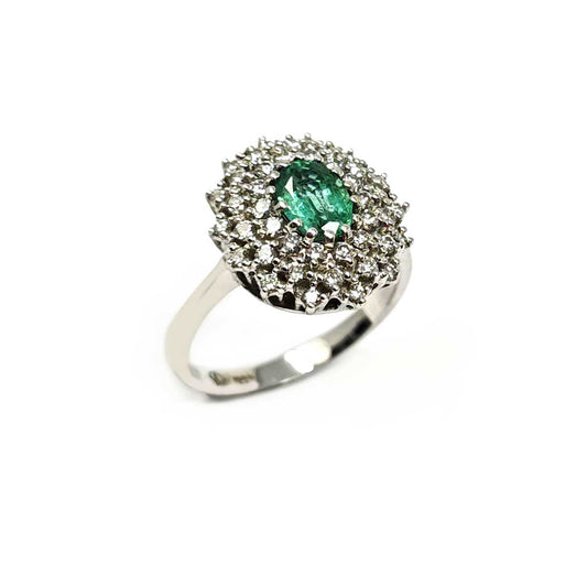 Anello con Smeraldo CT 0,80 e Diamanti CT 0.72