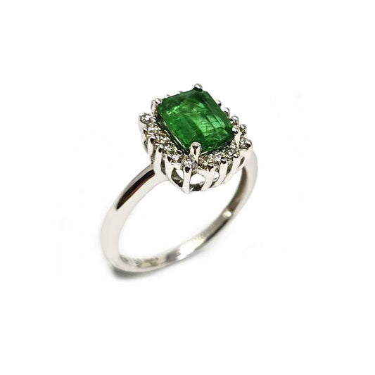 Anello con Smeraldo Certificato Brasiliano CT 1.39 e Diamanti CT 0.25