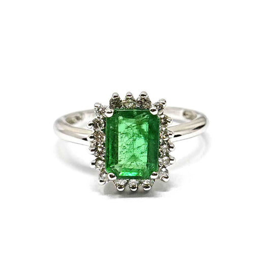 Anello con Smeraldo Certificato Brasiliano CT 1.39 e Diamanti CT 0.25
