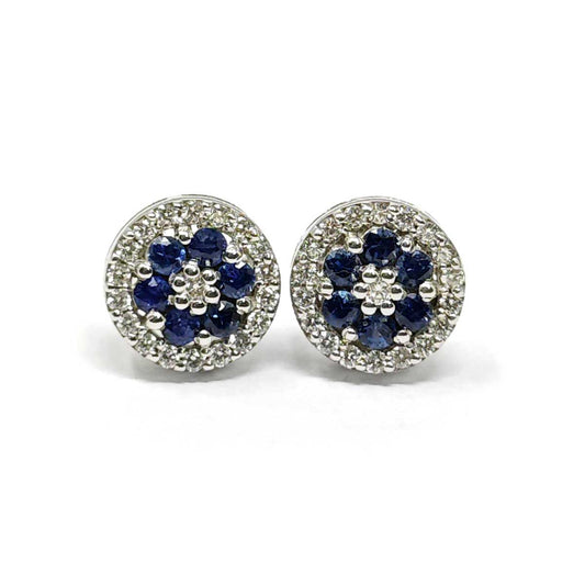 Orecchini Rosetta con Zaffiri CT 0.64 e Diamanti CT 0.32