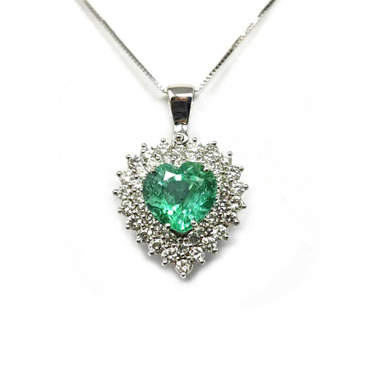 Pendente Cuore di Smeraldo CT 1.40 e Diamanti CT 0.60