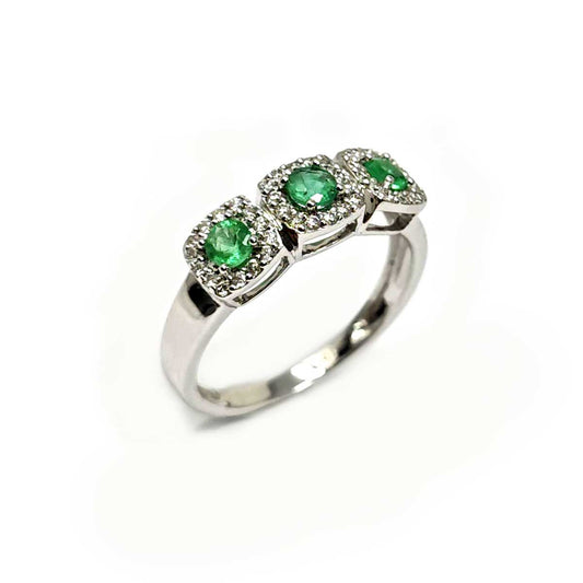 Anello Trilogy con Smeraldi CT 0.30 e Diamanti CT 0.16
