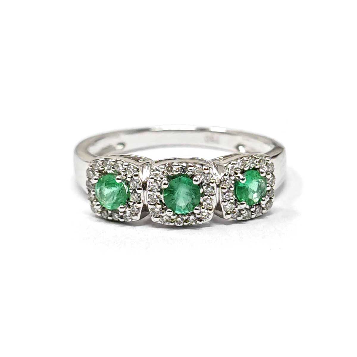 Anello Trilogy con Smeraldi CT 0.30 e Diamanti CT 0.16