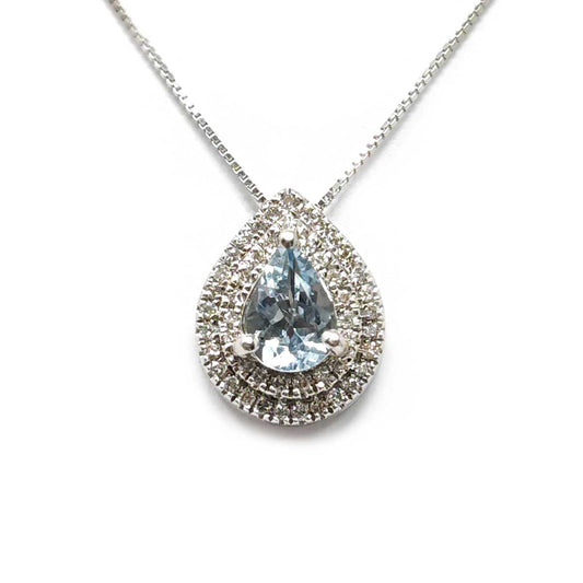 Pendente Goccia di Acquamarina CT 0.45 e Diamanti CT 0.18