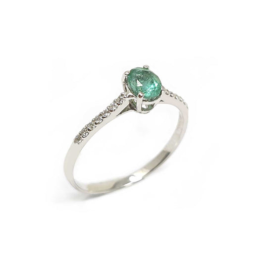 Anello con Smeraldo CT 0.50 e Diamanti CT 0.12