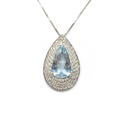 Pendente Goccia di Acquamarina Goccia CT 10.80 e Diamanti CT 3.00