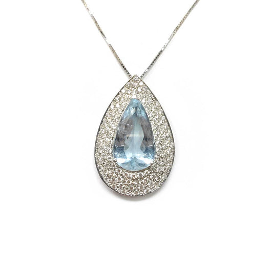 Pendente Goccia di Acquamarina Goccia CT 10.80 e Diamanti CT 3.00