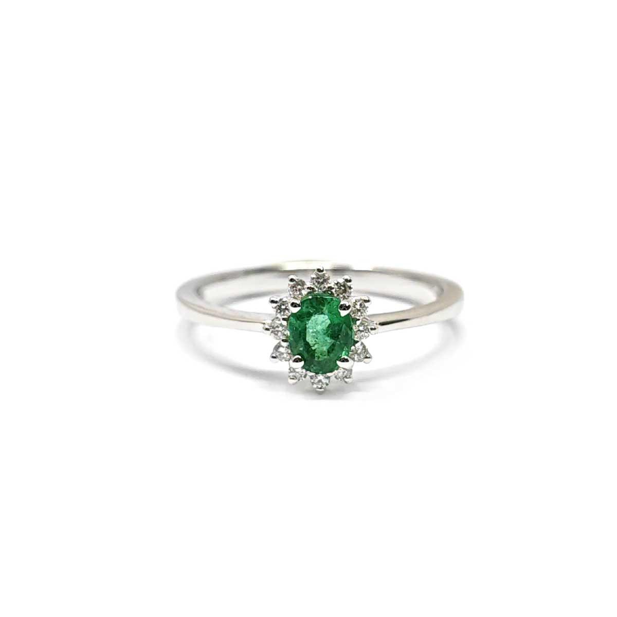Anello con Smeraldo CT 0.35 e Diamanti CT 0.12