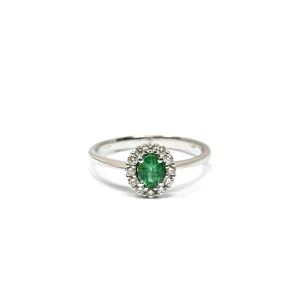 Anello con Smeraldo CT 0.35 e Diamanti CT 0.16