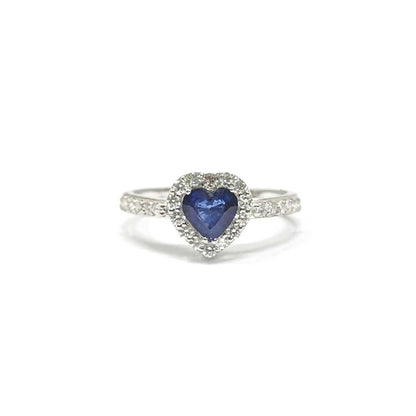 Anello con Diamanti CT 0.45  e Zaffiro Cuore CT 0.79