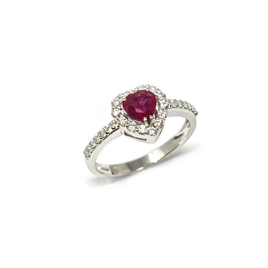 Anello con Diamanti CT 0.51 e Rubino Cuore CT 0.82